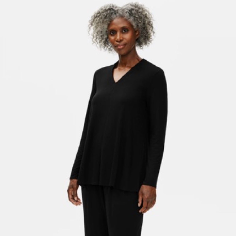 Eileen Fisher Jersey V-Neck Tunic Black Size 1X